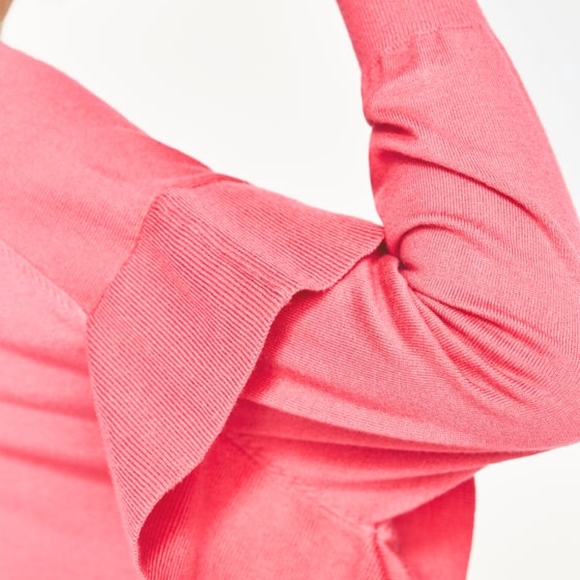 NWT Zara Bright Pink Flounce Ruffle Sleeve Sweater - Picture 6 of 8